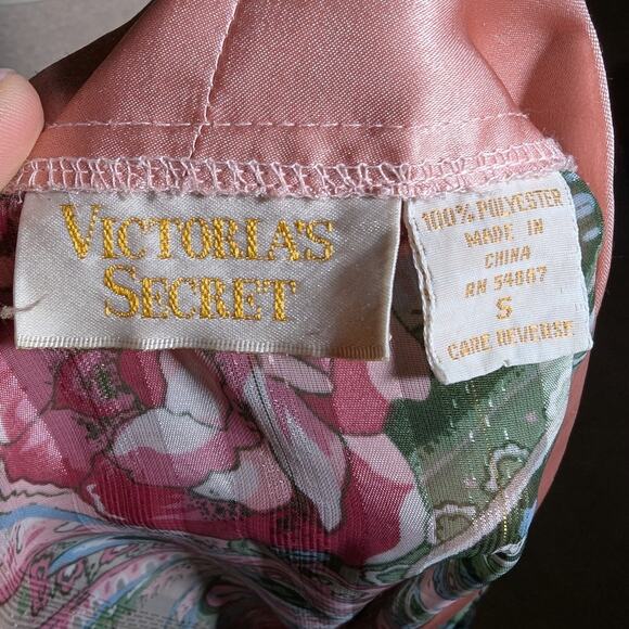 Vtg 1990s Victoria's Secret Gold Label Pink Green Floral Sheer Sleep Shirt Sz S - Picture 4 of 4